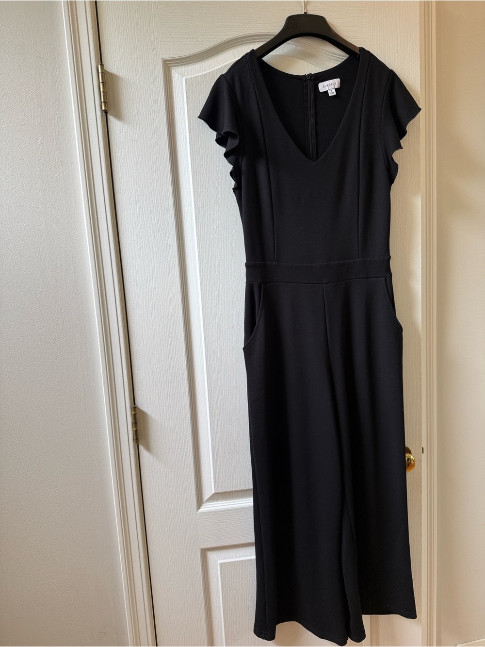 Evereve Black Midi Jumpsuit Dress with Ruffle Sleeves - Picture 5 of 7